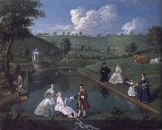 Edward Haytley The Brockman Family and Friends at Beachborough Manor the Temple Pond looking towards the Rotunda oil painting artist